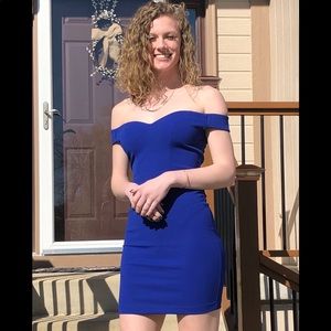 Off the shoulder blue fitted dress